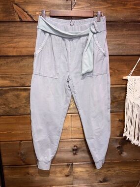 Anthropologie jogger terry cloth boho minimalist pants green crunchy granola